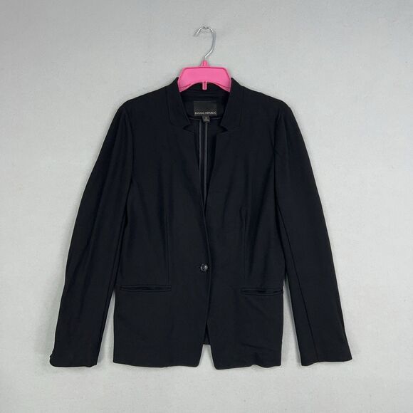 Banana Republic Blazer Womens 10 Black Travel Jacket Career Office Work Minimal - Picture 1 of 15